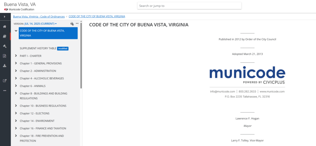 Linked Photo to City of Buena Vista Municode